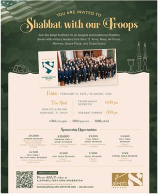 You are invited to Shabbat with our Troops at The Shul