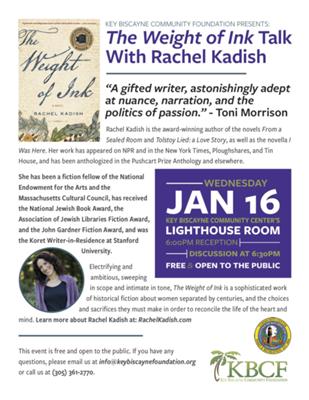 Please join us for a reception and discussion with The Weight of Ink author, Rachel Kadish