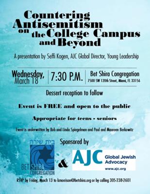 Countering Antisemitism on the College Campus and Beyond at Bet Shira