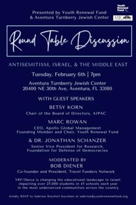 Youth Renewal Fund presents a Round Table discussion on antisemtism, Israel and the Middle East