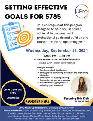 JPRO Program - Setting Effective Goals and Solid Foundation for 5785 with Binie Klein