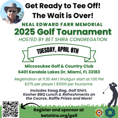 Bet Shira’s Neal Edward Farr Memorial 2025 Golf Tournament on Tuesday, April 8th