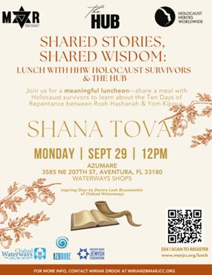 Shana Tova Lunch with Holocaust Survivors and The HUB at Azumare
