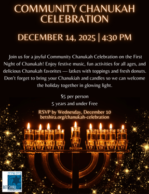 Community Chanukah Celebration at Bet Shira Congregation!
